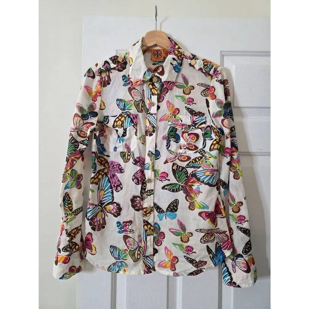 Tory Burch Butterfly Print Button Down Shirt 6